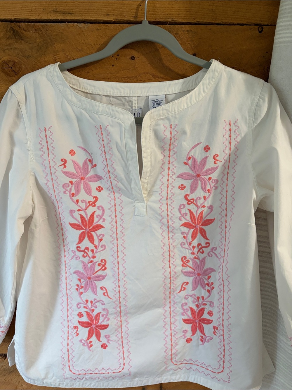 GAP White Tunic with Pink & Coral Floral Embroidery